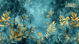 Tropical wallpaper design file showing detailed golden palm leaves on rich teal background