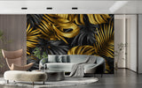 Entrance hall transformed with black and gold Monstera leaf wallpaper design