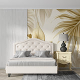Palm and monstera leaf pattern creating an elegant home office backdrop