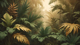 Tropical jungle wallpaper design file showing detailed golden leaf pattern and misty background