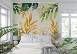 Botanical wall mural creating a fresh look in an entryway space