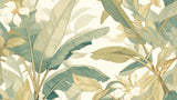 Banana leaves wallpaper design file showing sage green and gold pattern details