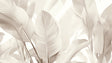 Tropical palm leaf wallpaper in modern living room creating a calm, sophisticated atmosphere