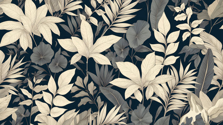 Large botanical leaves design file showing detailed cream and gray foliage pattern on black background
