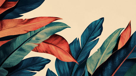 Large exotic leaves design file showing detailed teal and terracotta botanical pattern