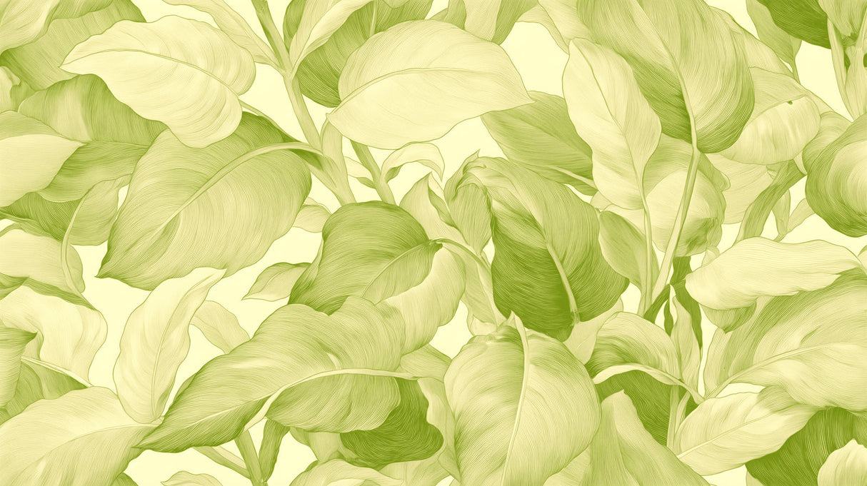 Large green leaf wallpaper bringing fresh energy to a bright bedroom space