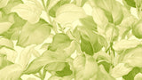 Large green leaf wallpaper bringing fresh energy to a bright bedroom space