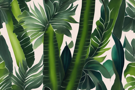 Design file showing detailed tropical palm leaves pattern on cream background