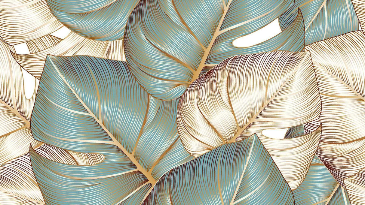 Large scale tropical leaf design file showing detailed teal and gold botanical pattern