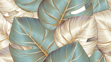 Large scale tropical leaf design file showing detailed teal and gold botanical pattern