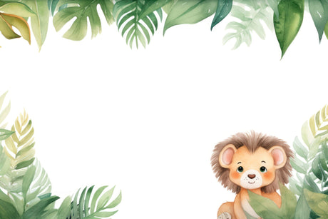 Design file showing detailed lion and monstera leaves pattern on white background