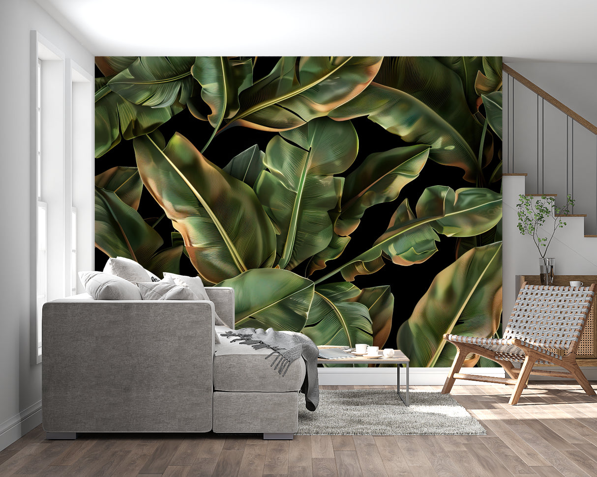 Botanical wall mural bringing nature inside a contemporary home office