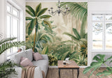 Botanical palm leaf wallpaper making a statement in a dining room