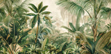 Design file of green tropical palm leaves pattern on soft beige background