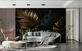 Tropical palm leaf mural adding luxury to hallway with modern lighting