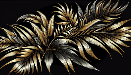 Luxury black and gold palm leaf wallpaper design file showing intricate metallic details and pattern repeat