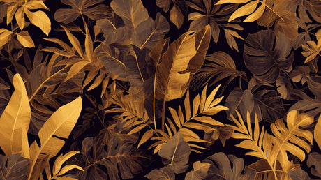 Tropical gold leaf pattern on black background design file showing detailed metallic foliage