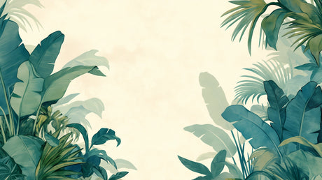 Minimal tropical wallpaper creating calm atmosphere in master bedroom