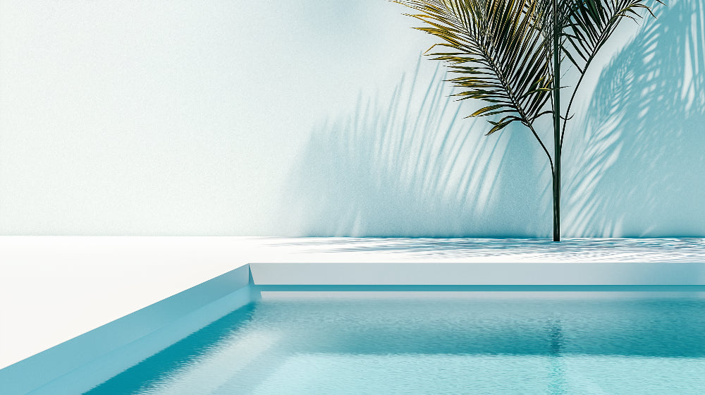 Tropical minimalist palm shadow design file showing the refined pattern and ethereal turquoise tones