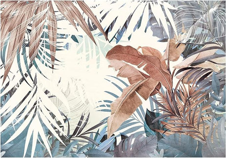 Detailed design file of modern palm leaves pattern showing intricate textures and earthy color palette