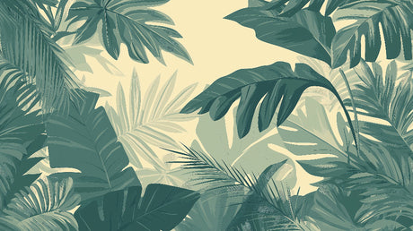 Modern Monstera and Palm Leaves design file showing detailed leaf pattern and rich green tones
