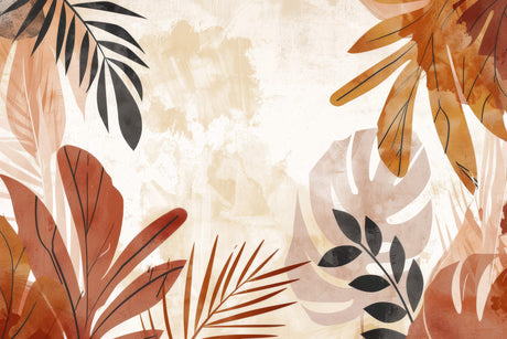 Tropical leaf wallpaper design file showing detailed terracotta and beige palm pattern