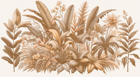 Beige tropical botanical garden design file showing detailed leaf patterns and textures