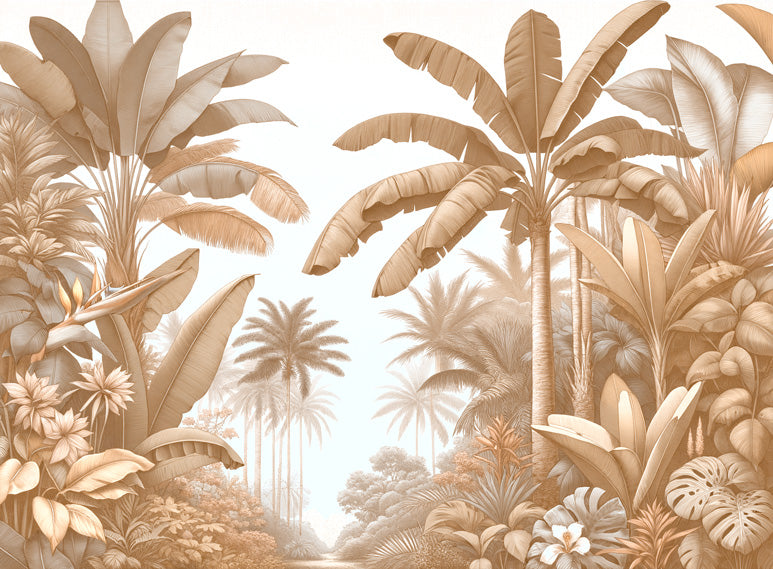 Beige palm paradise design file showing detailed tropical leaves pattern and texture