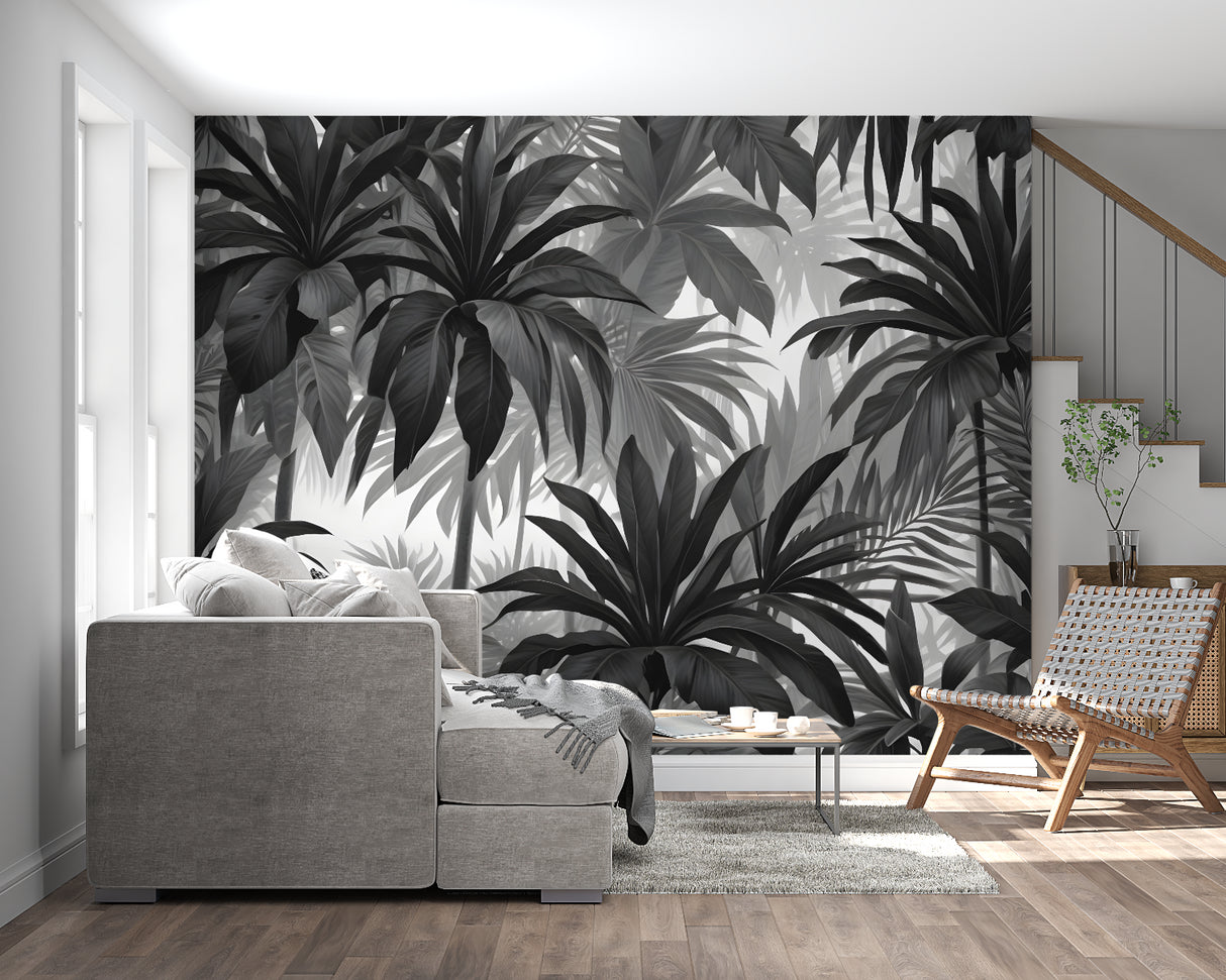 Botanical mural bringing natural elements to modern bathroom