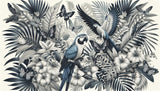 Monochrome tropical parrot and butterfly design file showing intricate pattern details