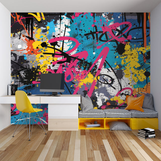 Tropical Monstera and Hummingbird wallpaper in a bright modern living room creating a natural focal point