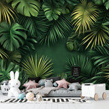 Tropical wallpaper design showcased in dining room with natural decor