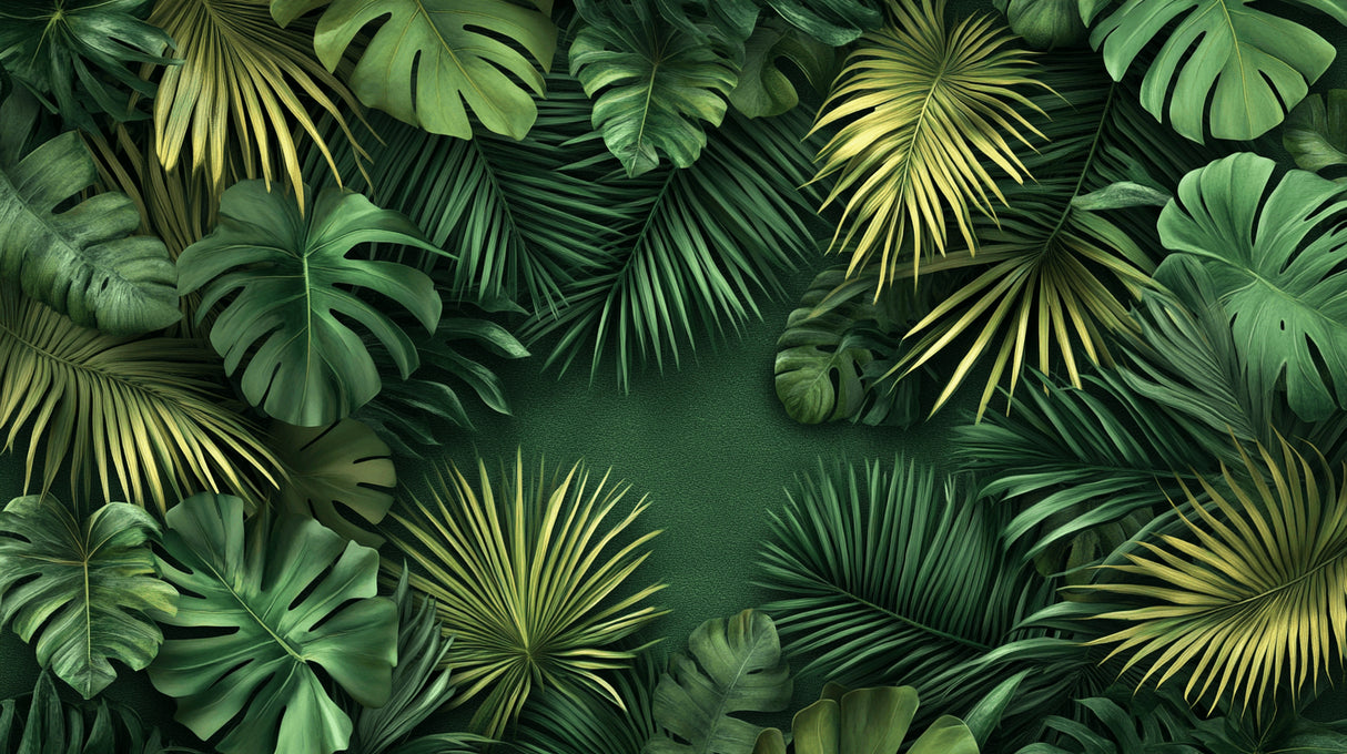 Tropical monstera and palm leaves design file showing detailed leaf pattern and texture