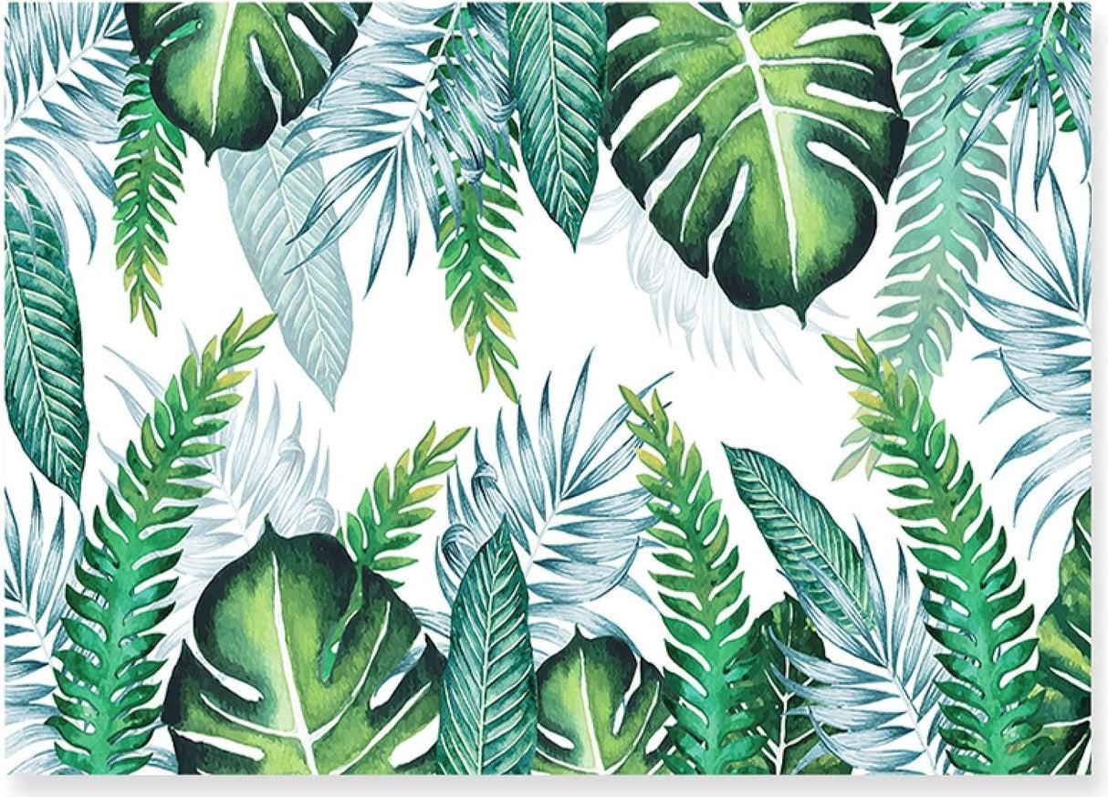 Design file of Monstera and palm leaves pattern showing detailed leaf textures and colors