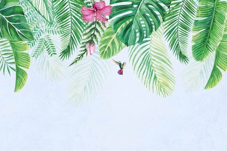Tropical monstera leaves and hummingbird design file showing intricate pattern details and vivid colors