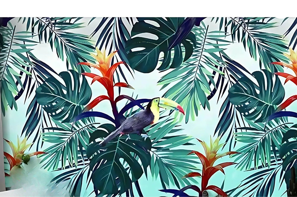 High-resolution design file showing detailed tropical pattern with toucan and monstera leaves