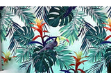 High-resolution design file showing detailed tropical pattern with toucan and monstera leaves