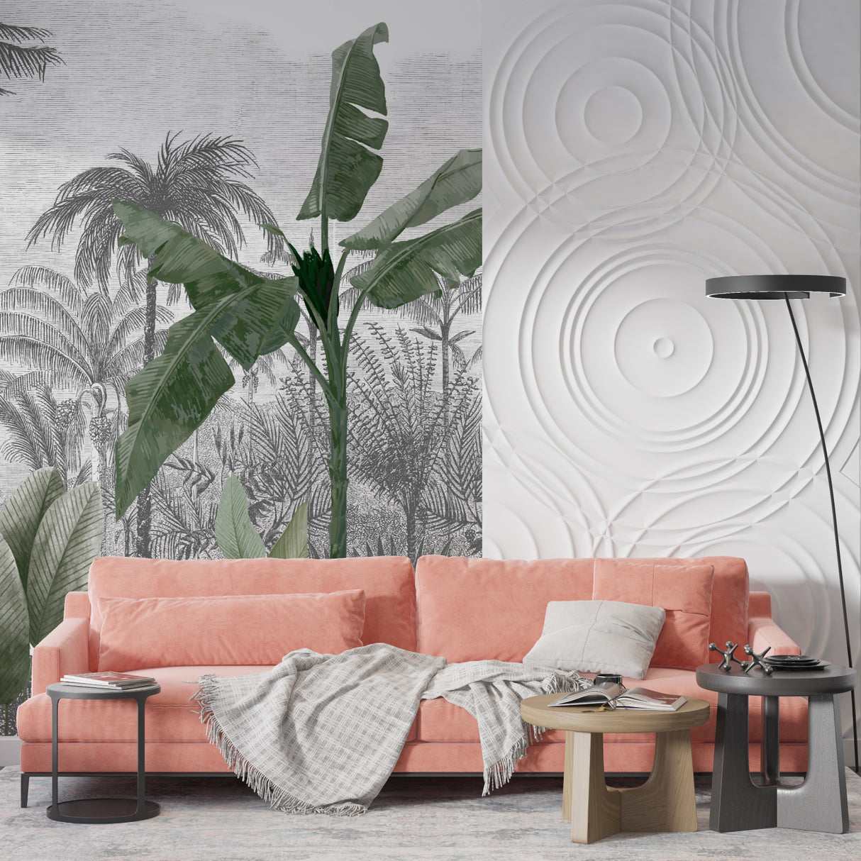 Tropical wall design transforming modern bathroom into spa-like retreat