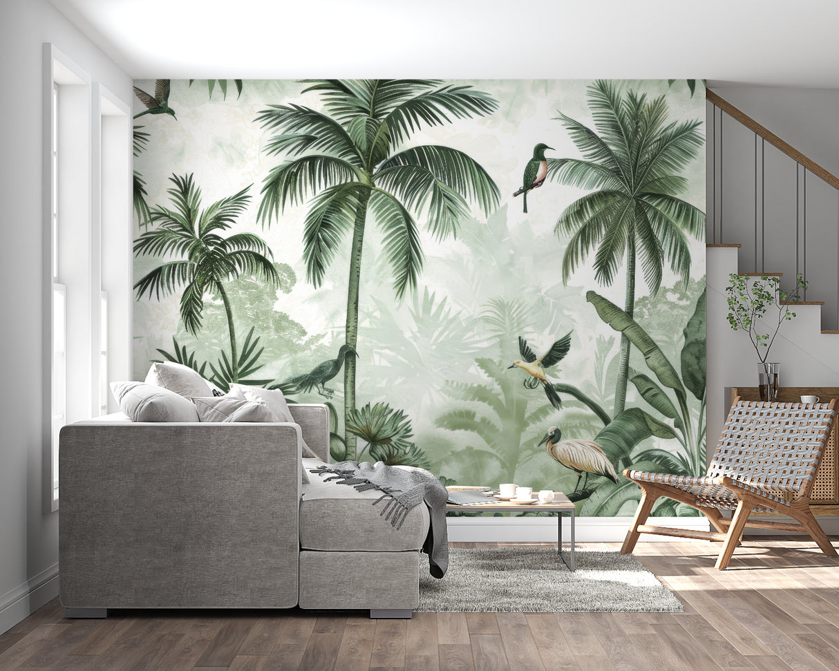 Paradise wallpaper creating an exotic atmosphere in an entrance hall