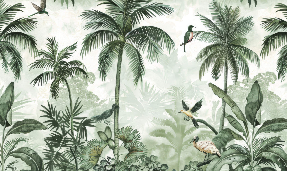 Tropical palm trees and birds paradise design file showing intricate pattern details
