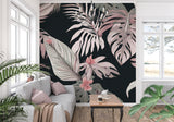 Modern pink and grey leaf pattern transforming a home office wall