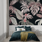 Monstera leaf wallpaper adding natural beauty to an entrance hallway