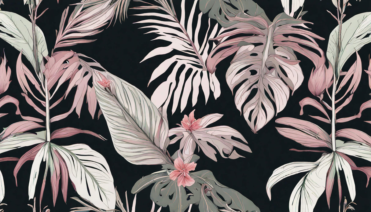 Pink and grey Monstera leaf pattern design file showing detailed leaf textures and soft color transitions