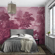 Tropical pink paradise wallpaper in modern living room creating a sophisticated and peaceful atmosphere