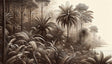 Tropical palm forest wallpaper in sepia tones creating a warm atmosphere in a modern living room