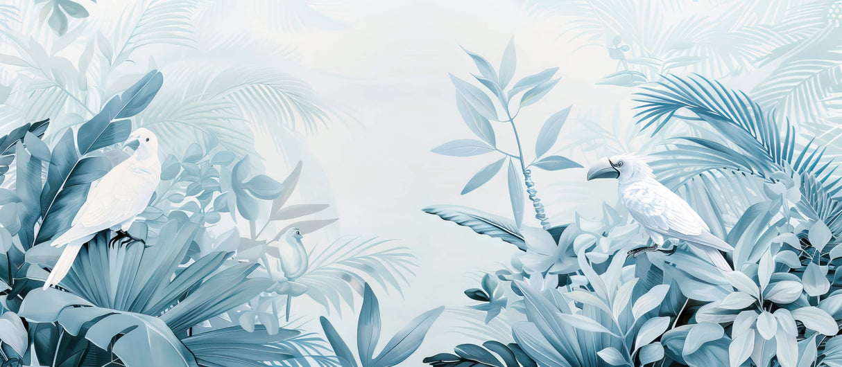 Design file of blue tropical palm leaves pattern on white background