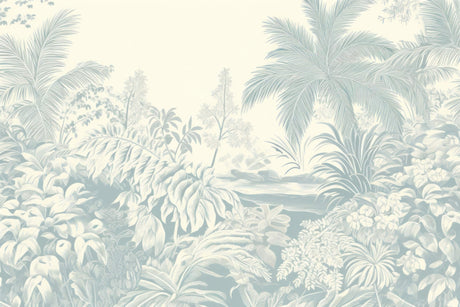 Design file showing detailed palm leaf pattern in soft blue tones