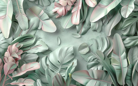 Tropical leaf wallpaper design file showing detailed pink and green botanical pattern