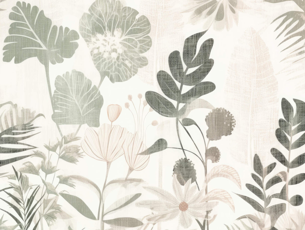 Design file showing detailed botanical leaf pattern in soft sage green tones