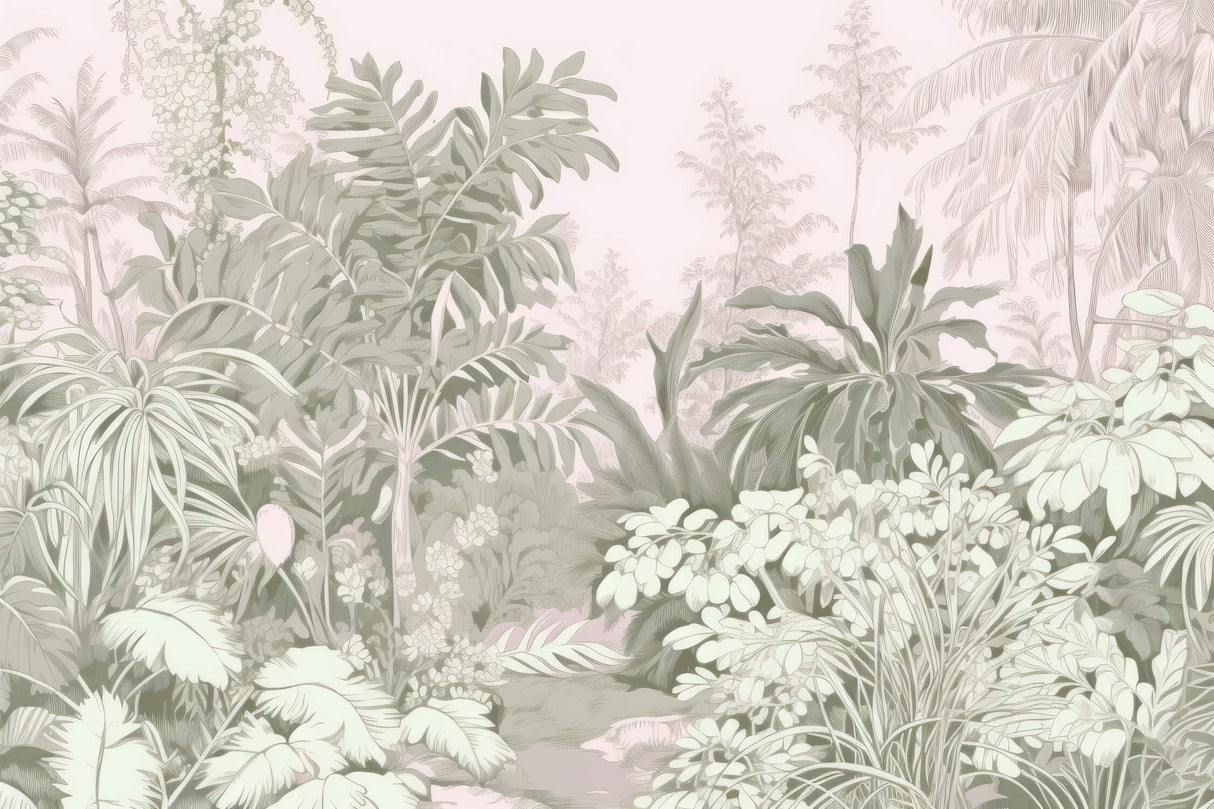 High-resolution design file of pink and sage tropical botanical pattern